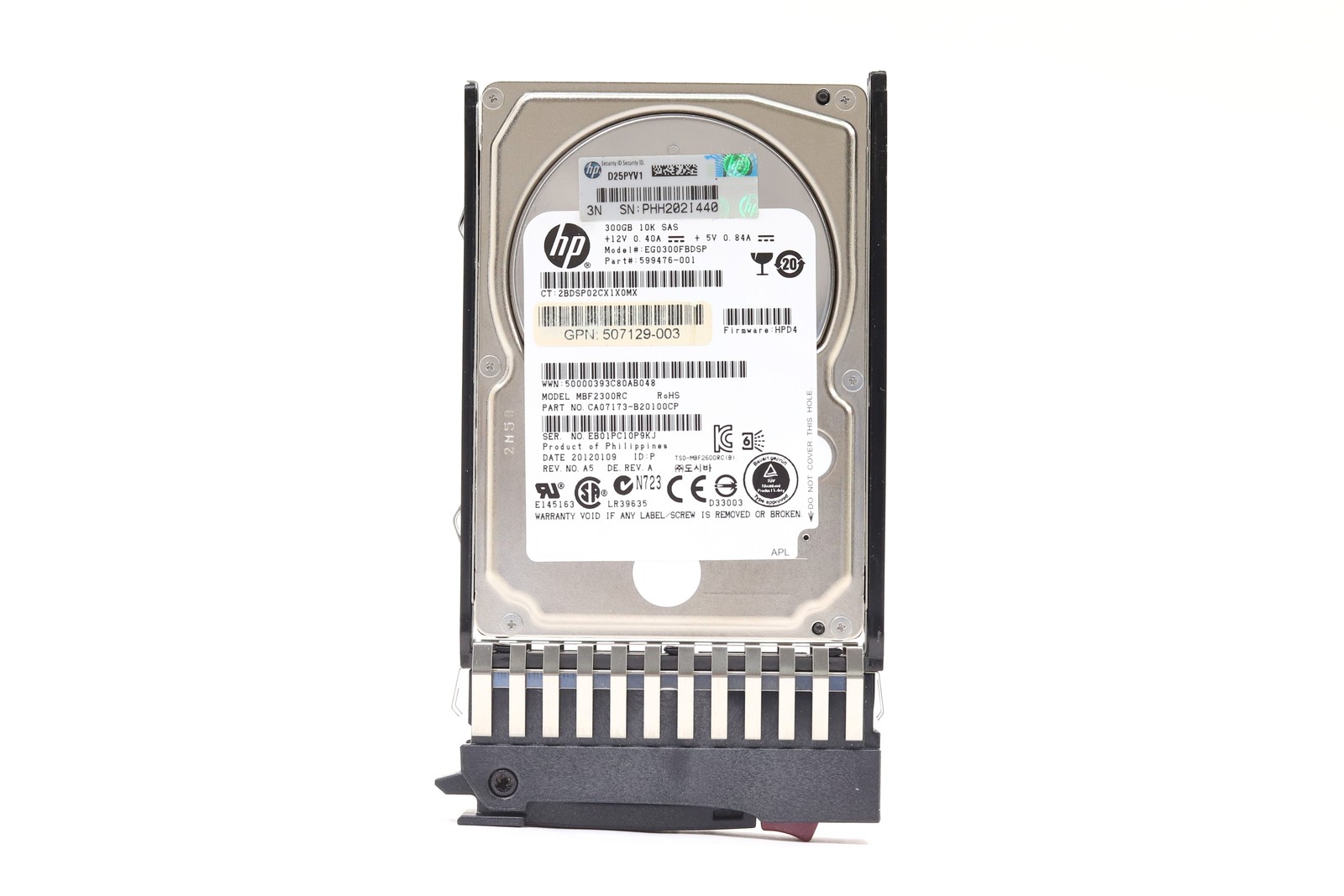 HP EG0300FBDSP 300GB 2.5" 6Gb/s 16MB 10K RPM SAS HDD W/Caddy P/N: 507129-003