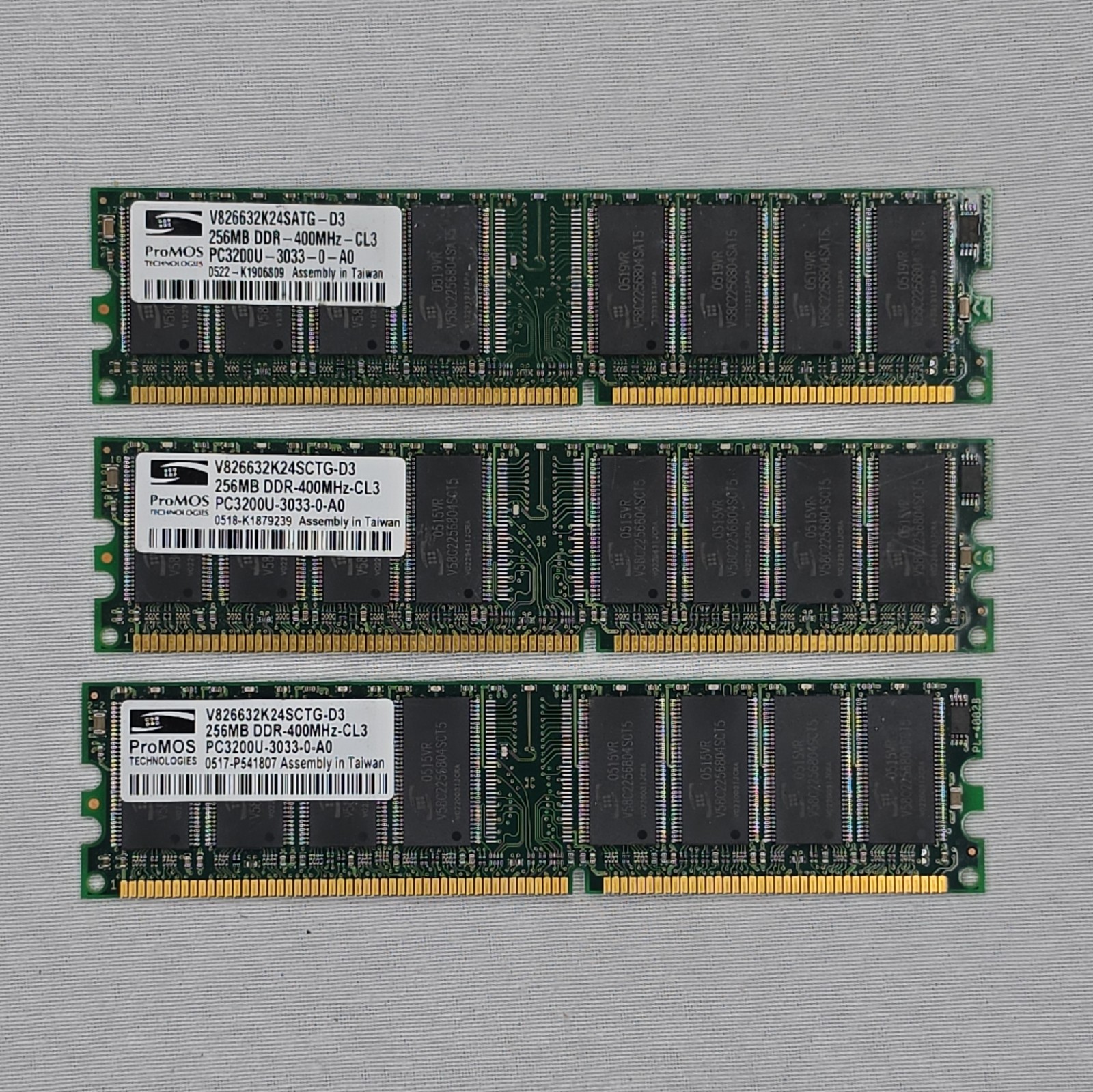 ProMOS 768MB (3x256MB) DDR SDRAM DIMM DDR-400 PC3200U 184-Pin V826632K24