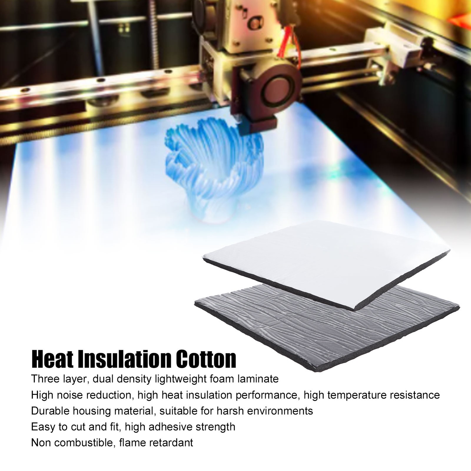 Heat Insulation Cotton 10mm Thick 3 Layers Dual Density 3D Printer Hot Bed