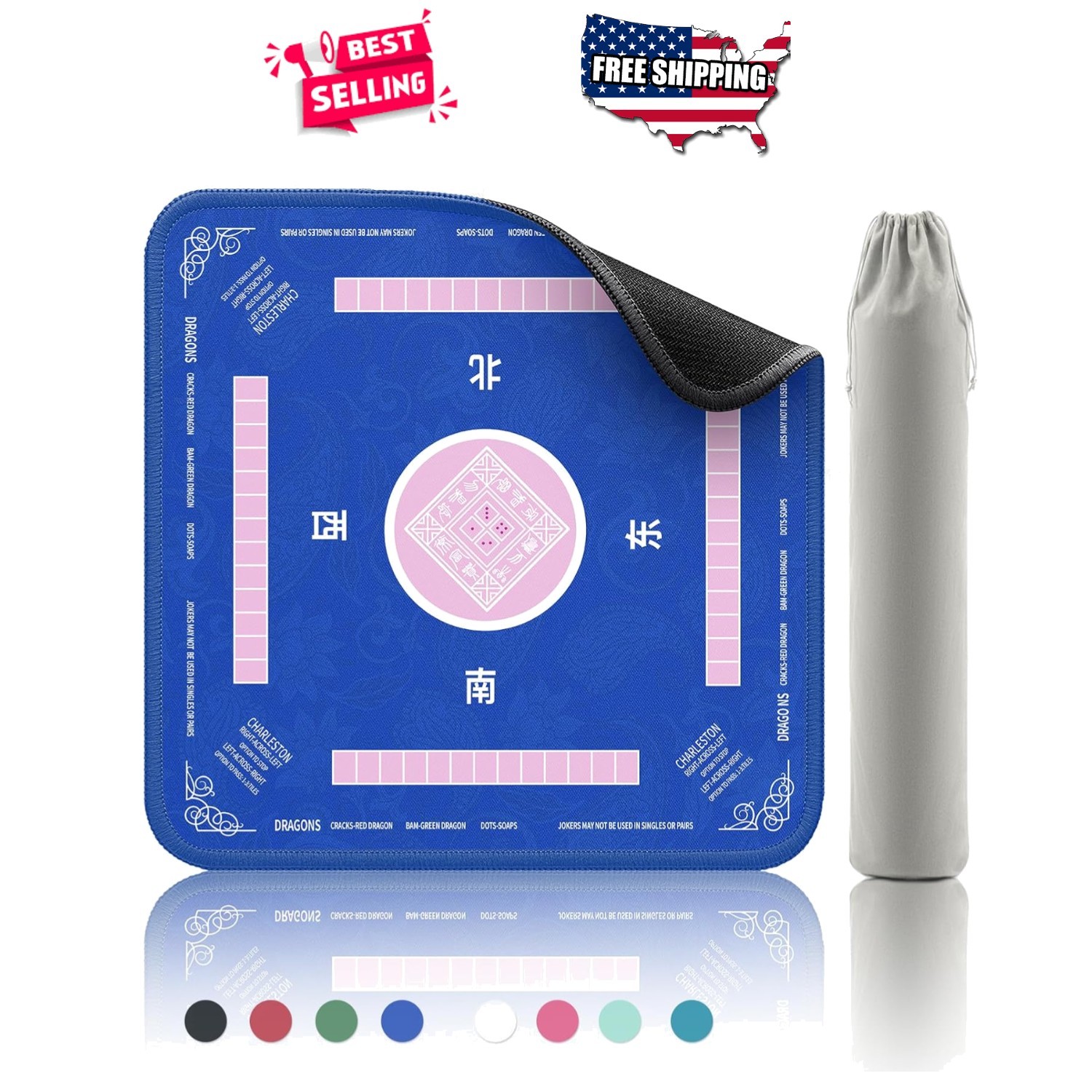 Mahjong Game Mat Non-Slip Waterproof 32.4" Square Table Protector for Card Games