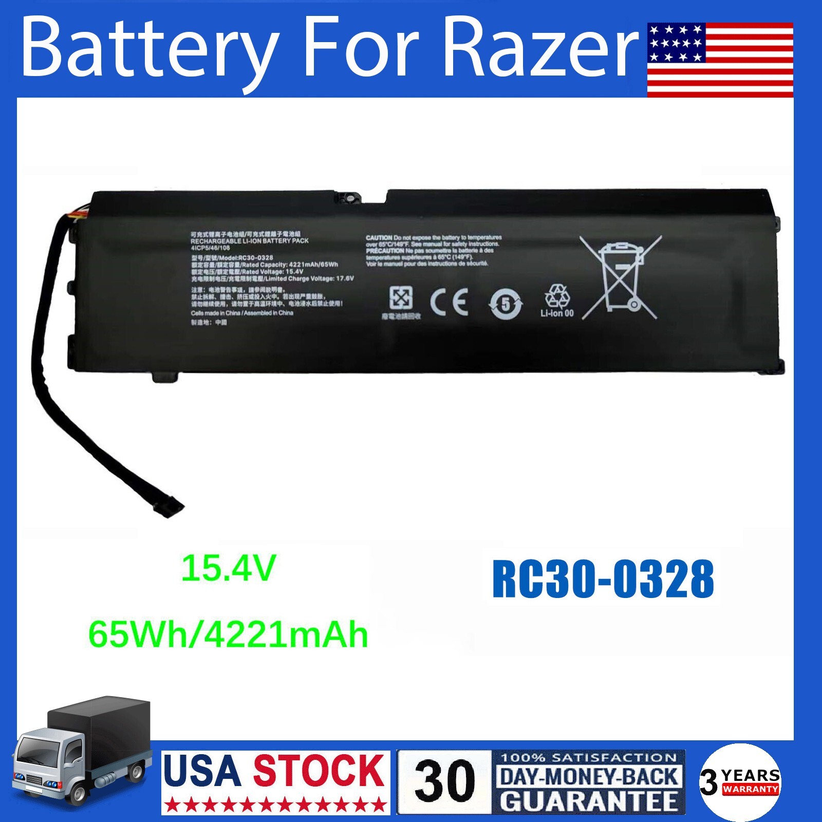 RC30-0328 Laptop Battery 65Wh For Razer Blade 15 Base 2020 2021 RZ09-0328 15.4V