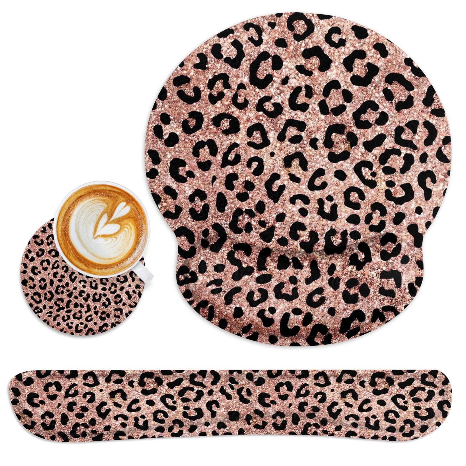 Britimes Ergonomic Mouse Pad Set with 9.8x9.1 inches, Pink Black Leopard