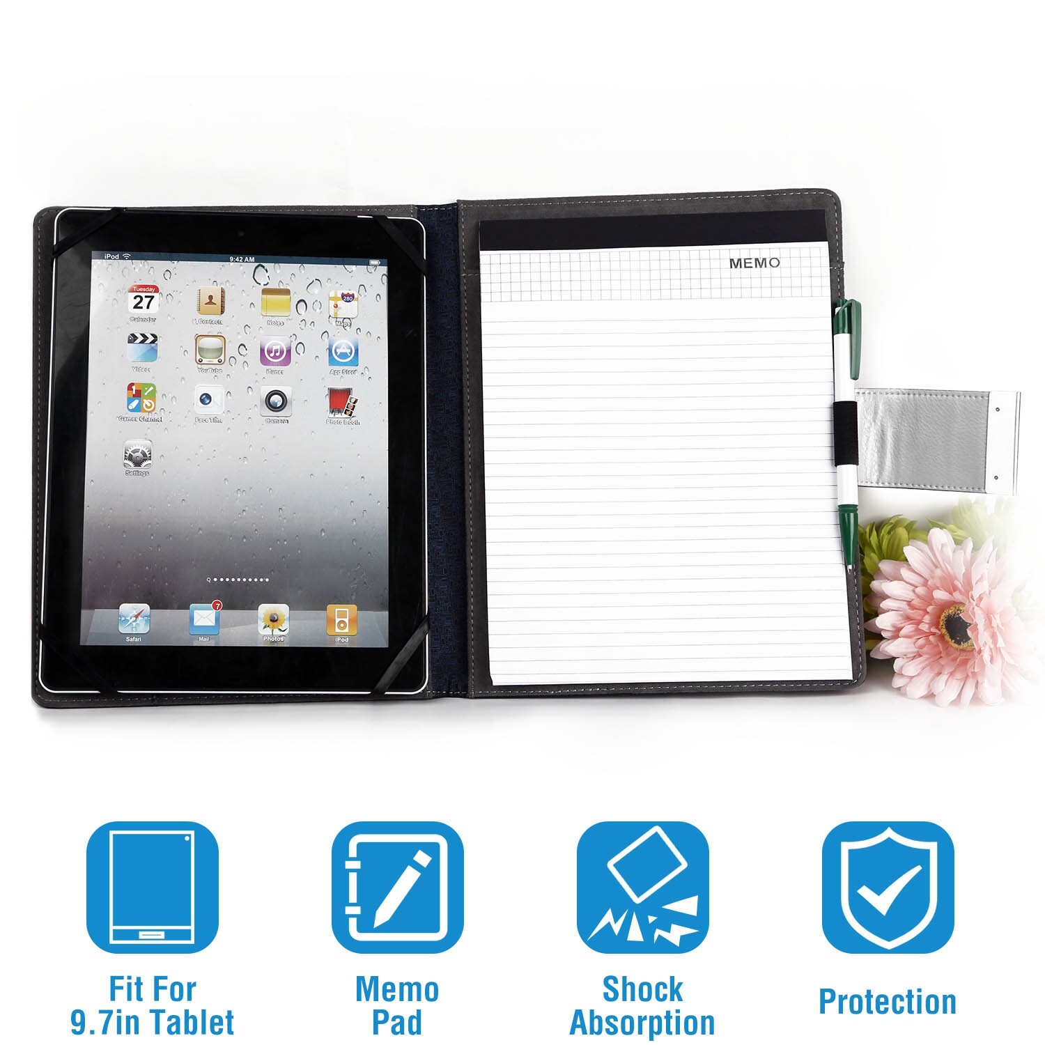 New Tablet PC Protector Organizer - Case for 9.7in Tablets with Notepad Paper
