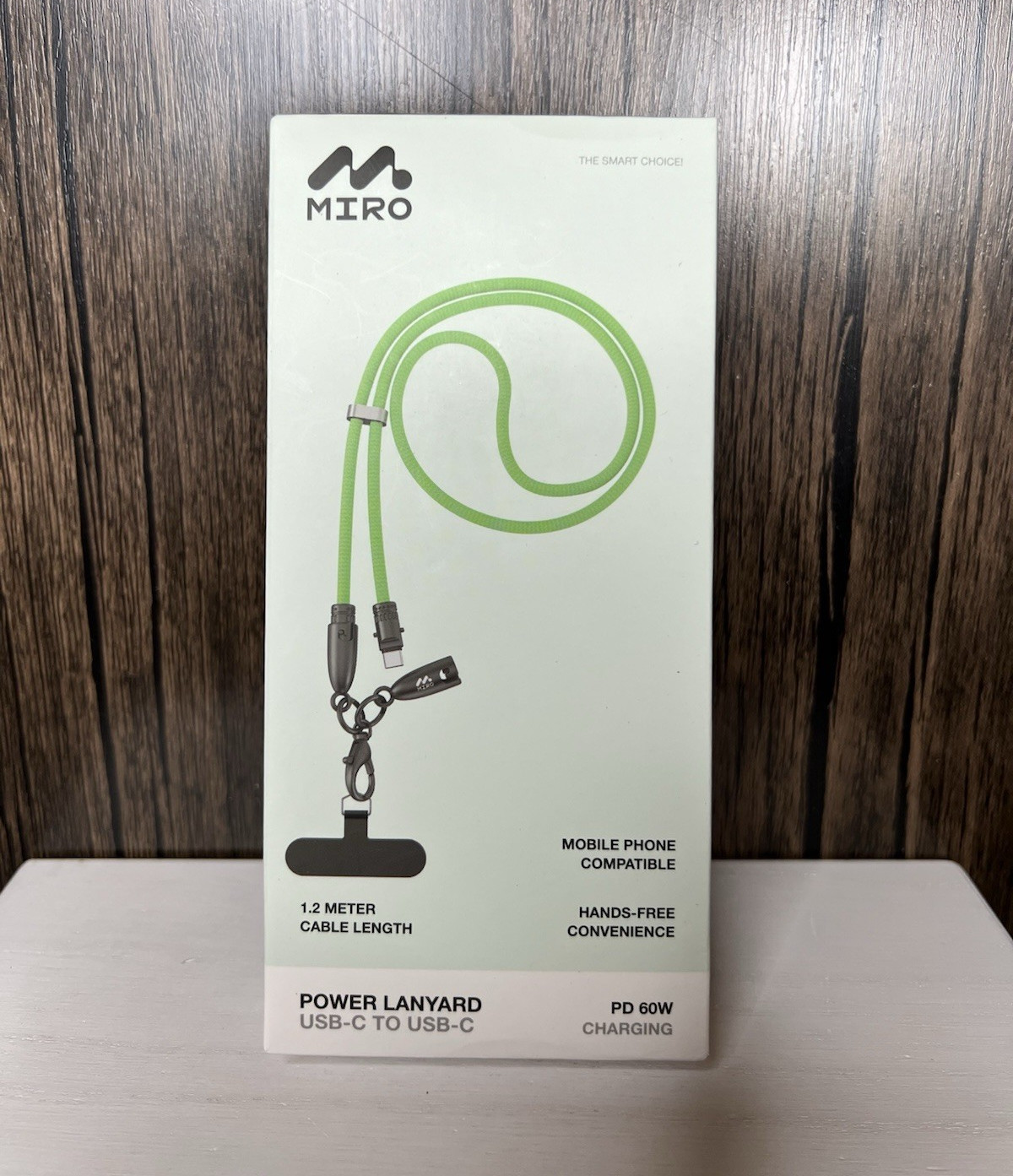 MIRO Power Lanyard USB-C to USB-C Cable 1.2m Green 100W PD 20V 5A