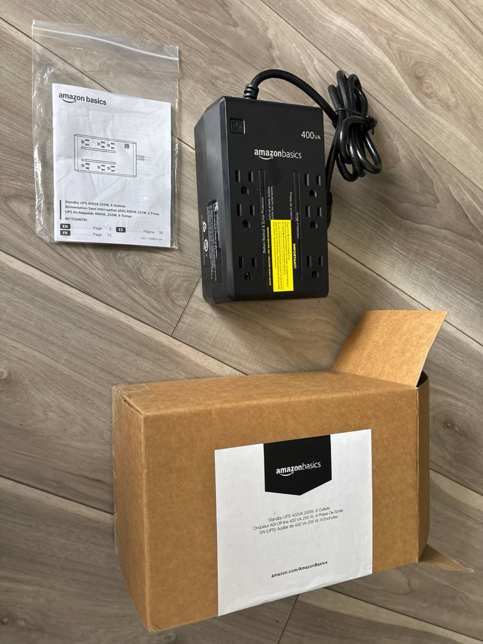 Amazon Basics Standby UPS 400VA 255W Surge Protector Battery Power Backup, 6 Out