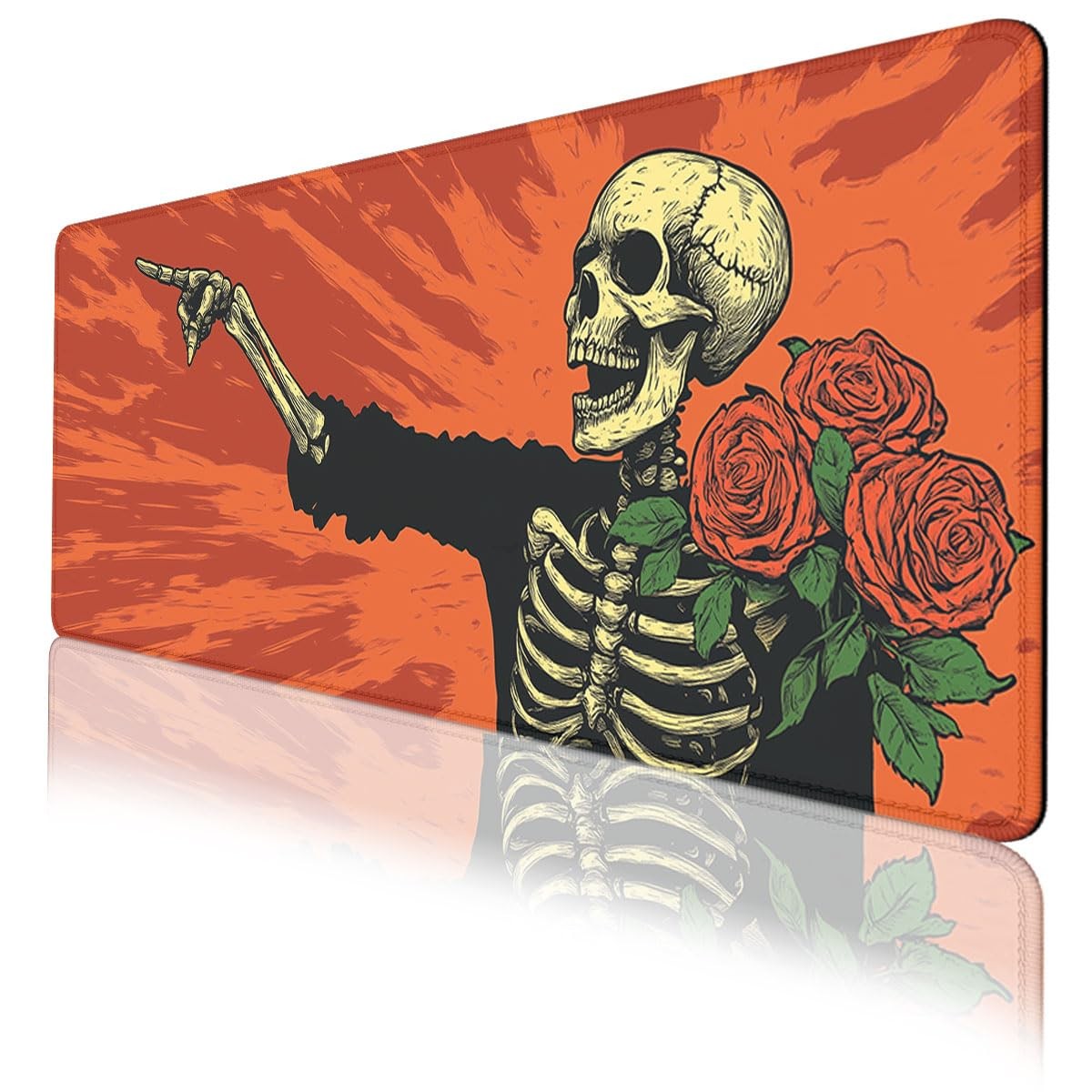 Skeleton Art Desk Pad Mouse Pad Retro Punk Skull Roses Extended Gaming Mousep...