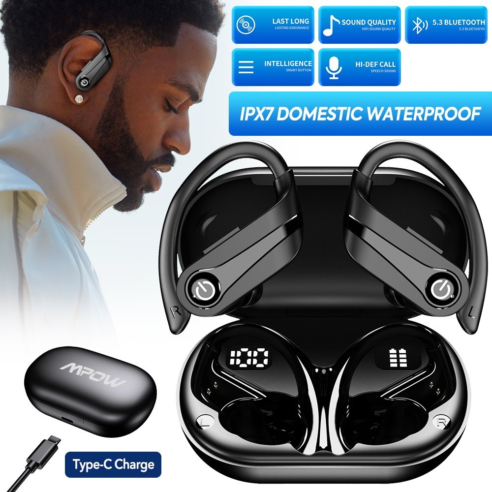 Mpow Bluetooth Headphone HiFi Stereo Sports Headset Wireless Ear Hook Earphones