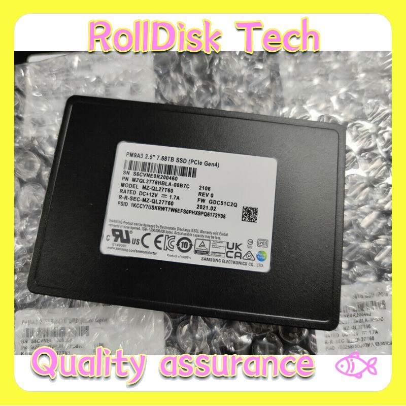 Original Samsung PM9A3 7.68TB SSD U.2 NVME MZ-QL7T60 PCIE MZQL27T6HBLA-00A07