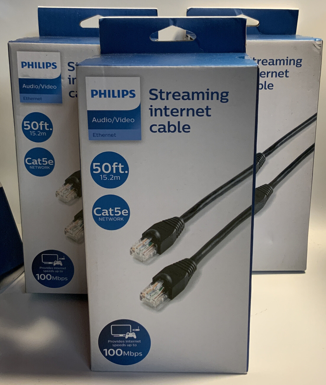 🧷 Philips Internet Cable Cat5e 50ft- Audio/Video Ethernet, ❗️ LOT OF 3👌
