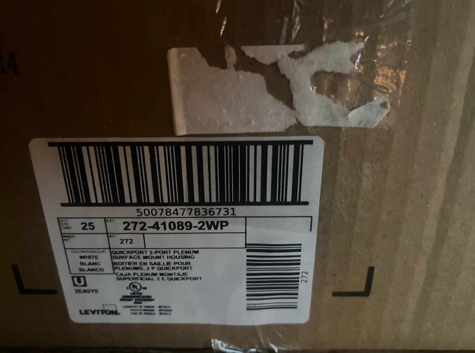 41089-2WP Leviton Surface-Mount QuickPort Box, 2-Port, White - 25 PACK