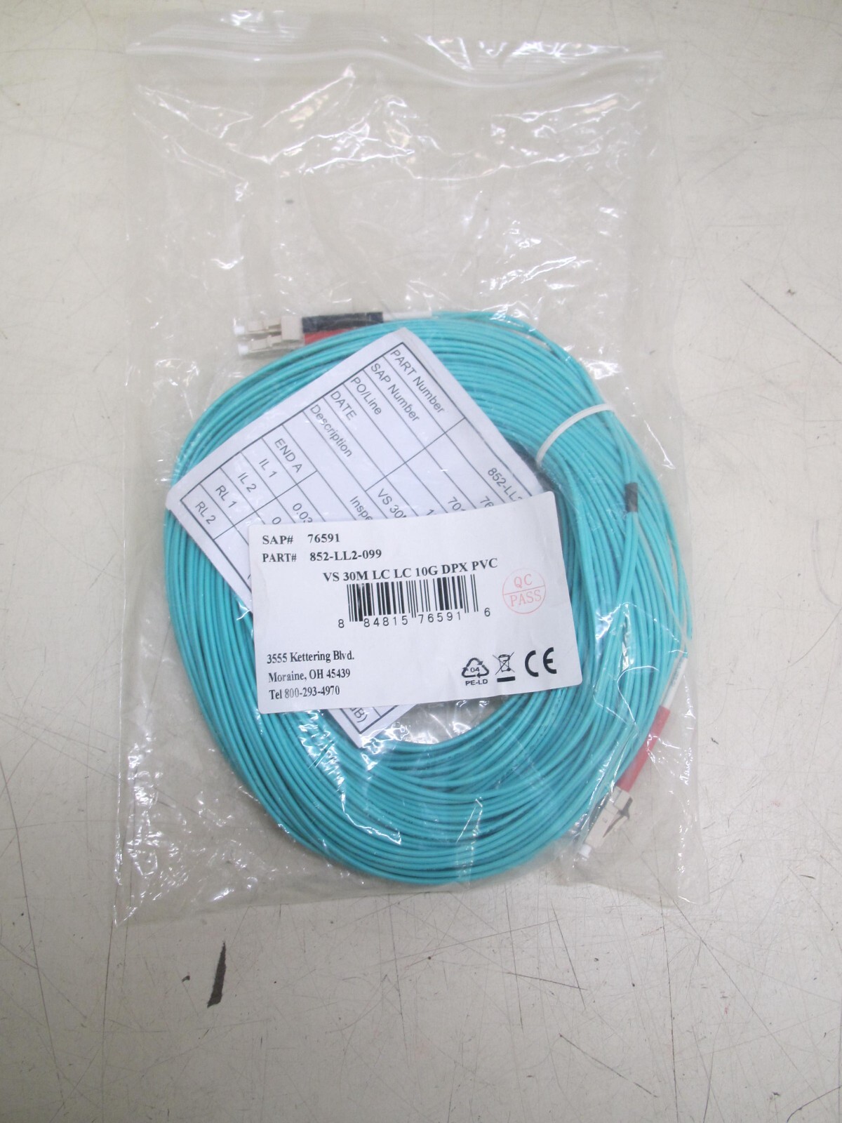 NEW Legrand VS 30M LC LC 10G DPX PVC Fiber Optic Jump Cable P/N: 852-LL2-099