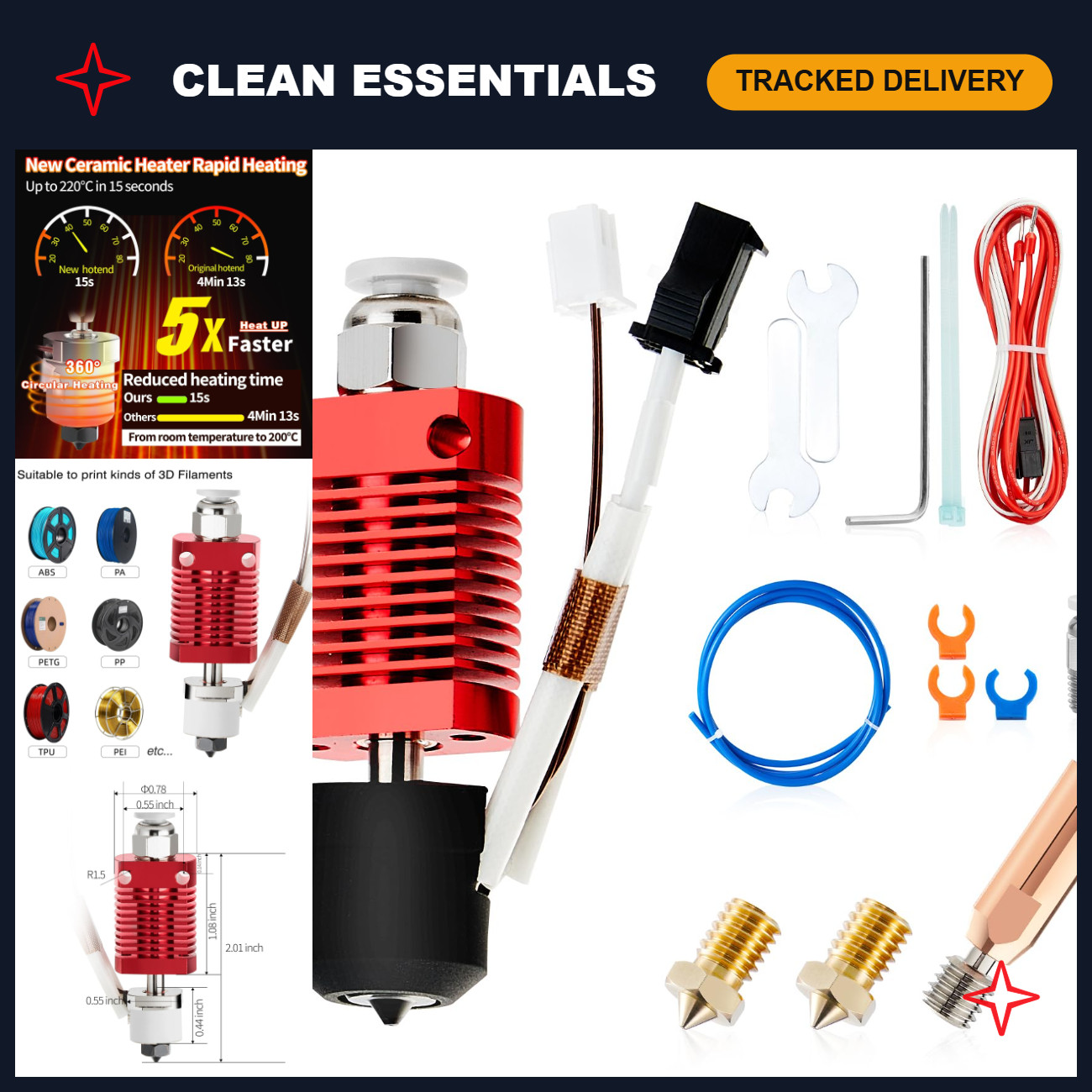 All-Metal Hotend Upgrade for 3D Printers - 24V 60W Ceramic Heating Core, Compati