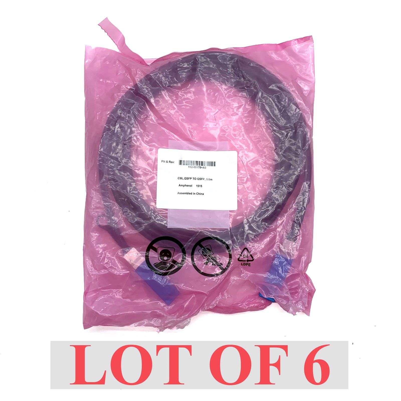 NetApp Amphenol 5.0m/16.5ft External SAS Cable QSFP TO QSFP 112-00178-A0 Lot 6