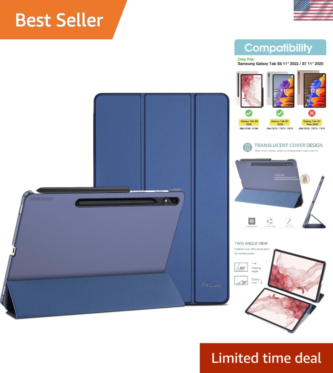Lightweight Navy Smart Cover for Galaxy Tab S8/S7 11" - Durable & Sophisticated