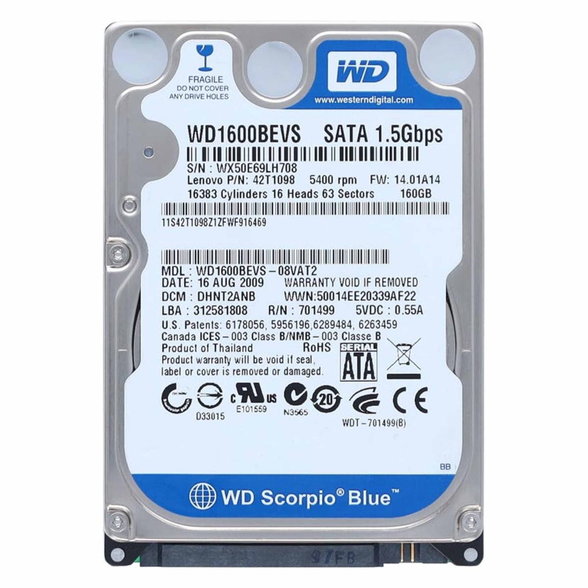 Western Digital 160GB SATA 2.5" Internal Notebook Laptop Hard Drive