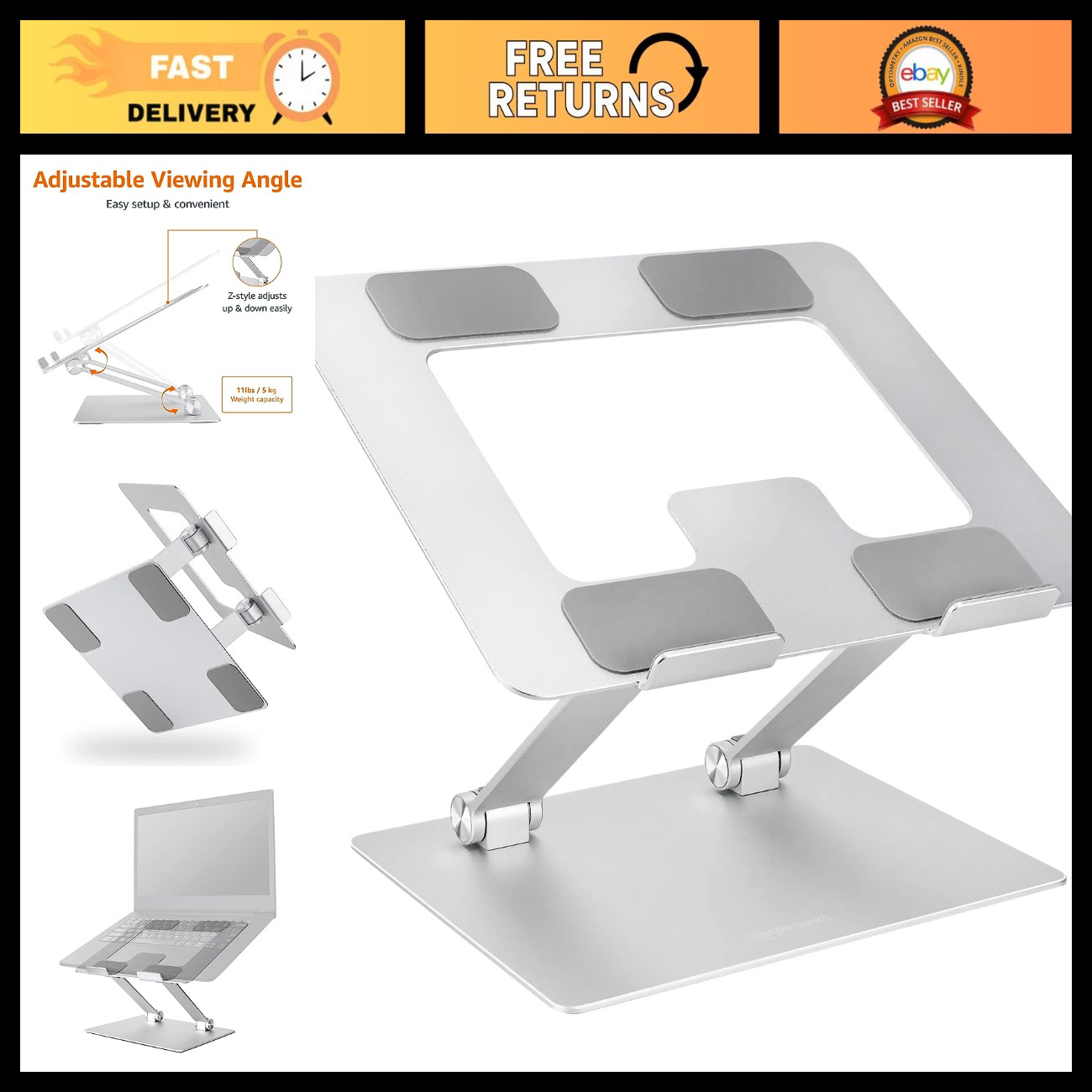 Portable Ergonomic Laptop Stand - Adjustable Height, Ventilated Cooling, Foldabl