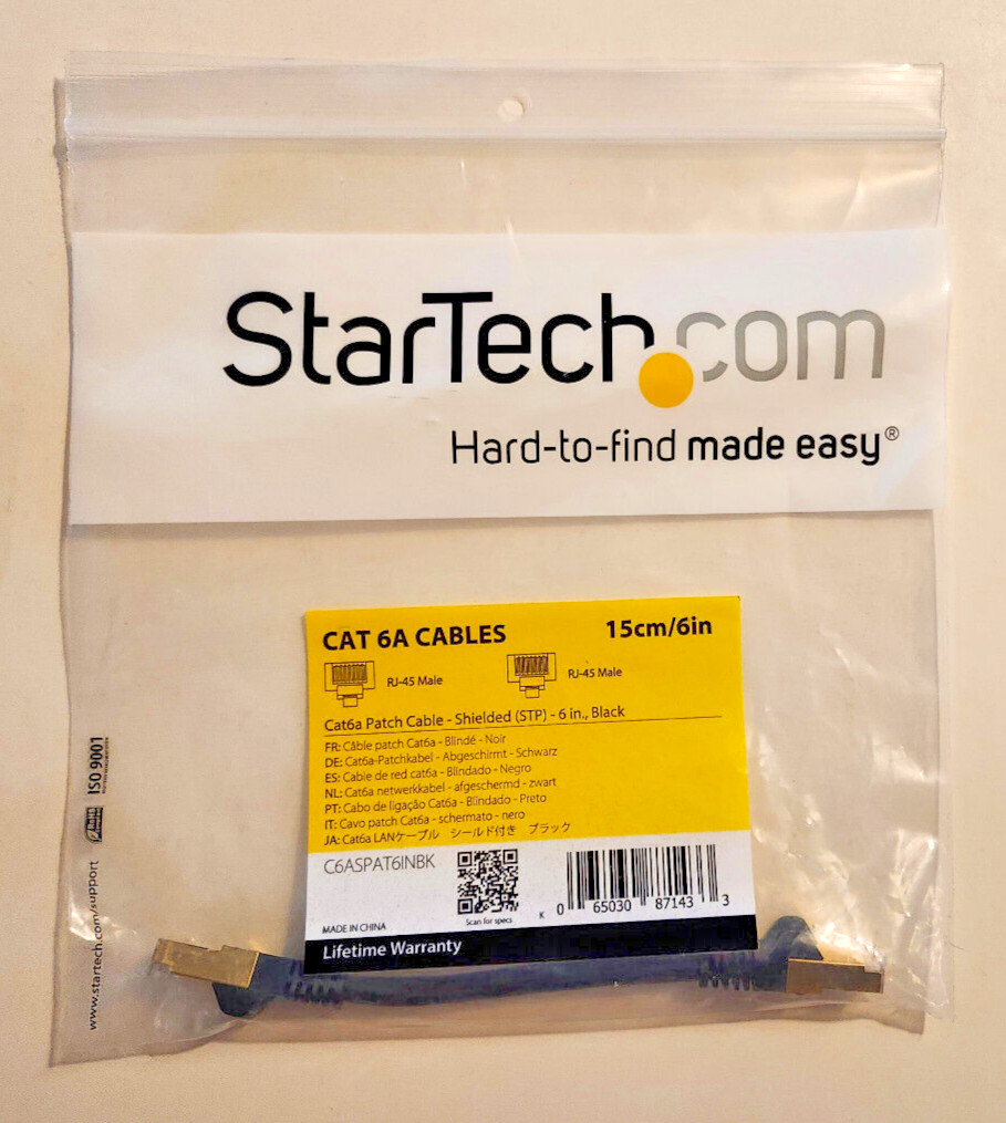 StarTech.com 6in Black Cat6a Shielded Patch Cable Cat6a Ethernet Cable  6"/15cm