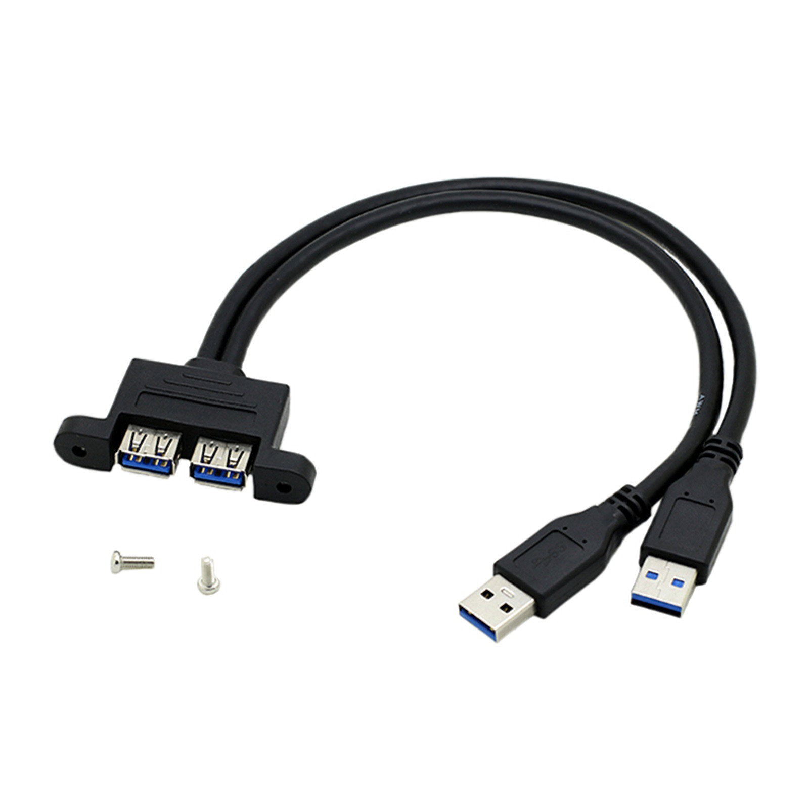 Dual USB 3.0 A Male to USB 3.0 Female Extension Screw Panel Mount Cable 30cm