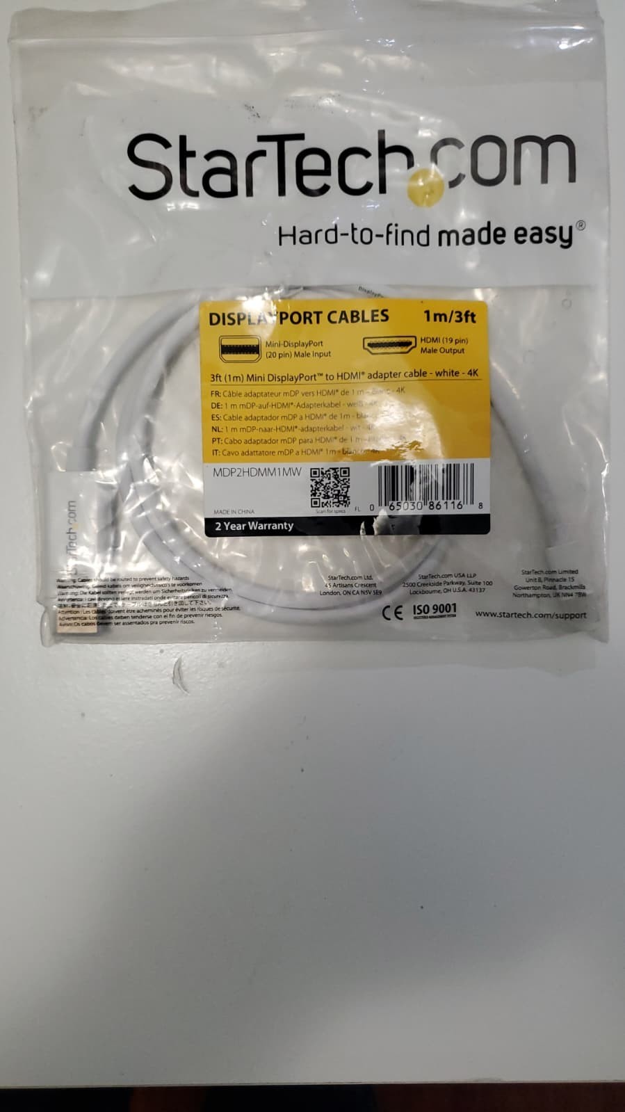 StarTech 3ft Mini DisplayPort to HDMI Adapter Cable 4K UHD White MDP2HDMM1MW
