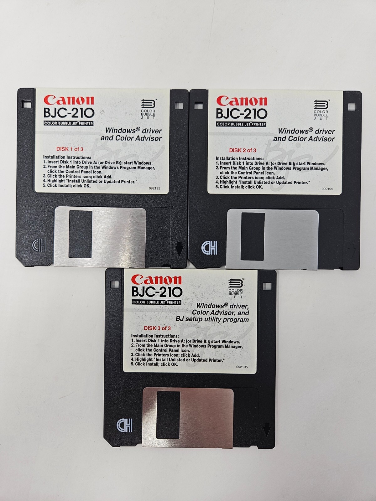 Canon BJC‑210 Printer Driver Software – 3.5" Floppy Disks – Vintage 1995