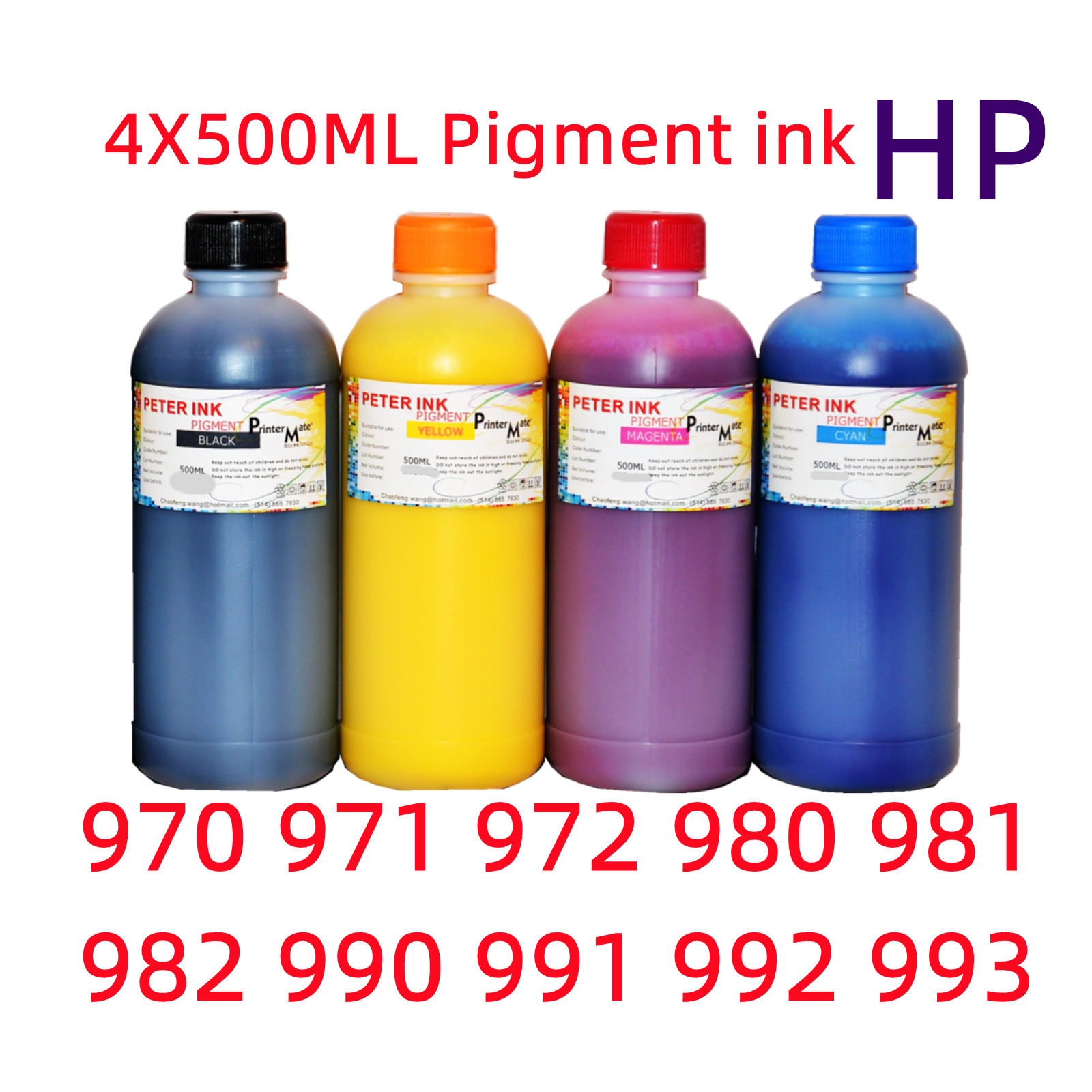 4X500ML Pigment Ink For HP 970 971 972 980 981 982 990 991 992 refillable carts