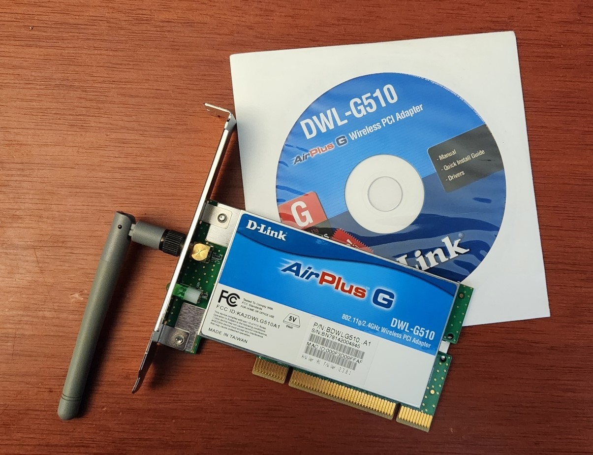 D-Link AirPlus G DWL-G510 & CD w drivers 802.11g/2.4GHz Wireless PCI Adapter