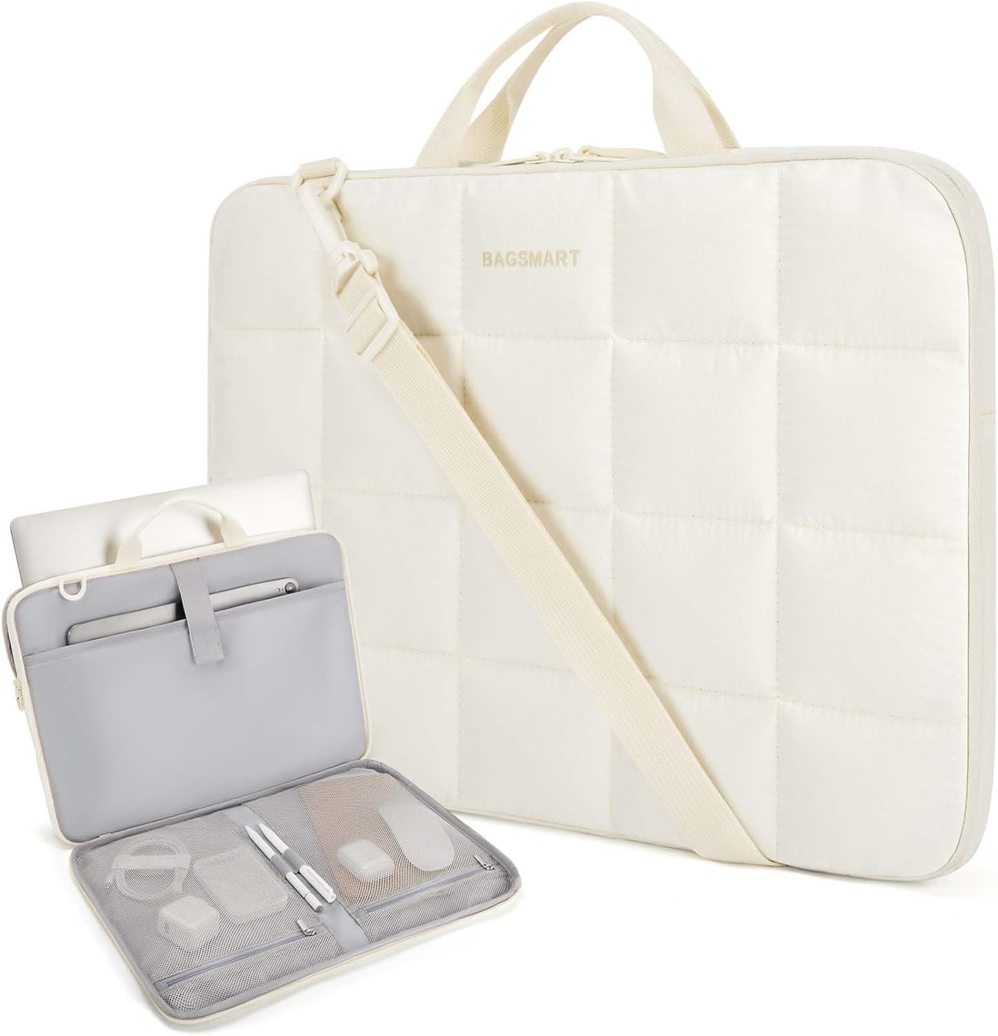 Puffy Laptop Sleeve Bag for Women | MacBook Case with Shoulder Strap for Dell, H