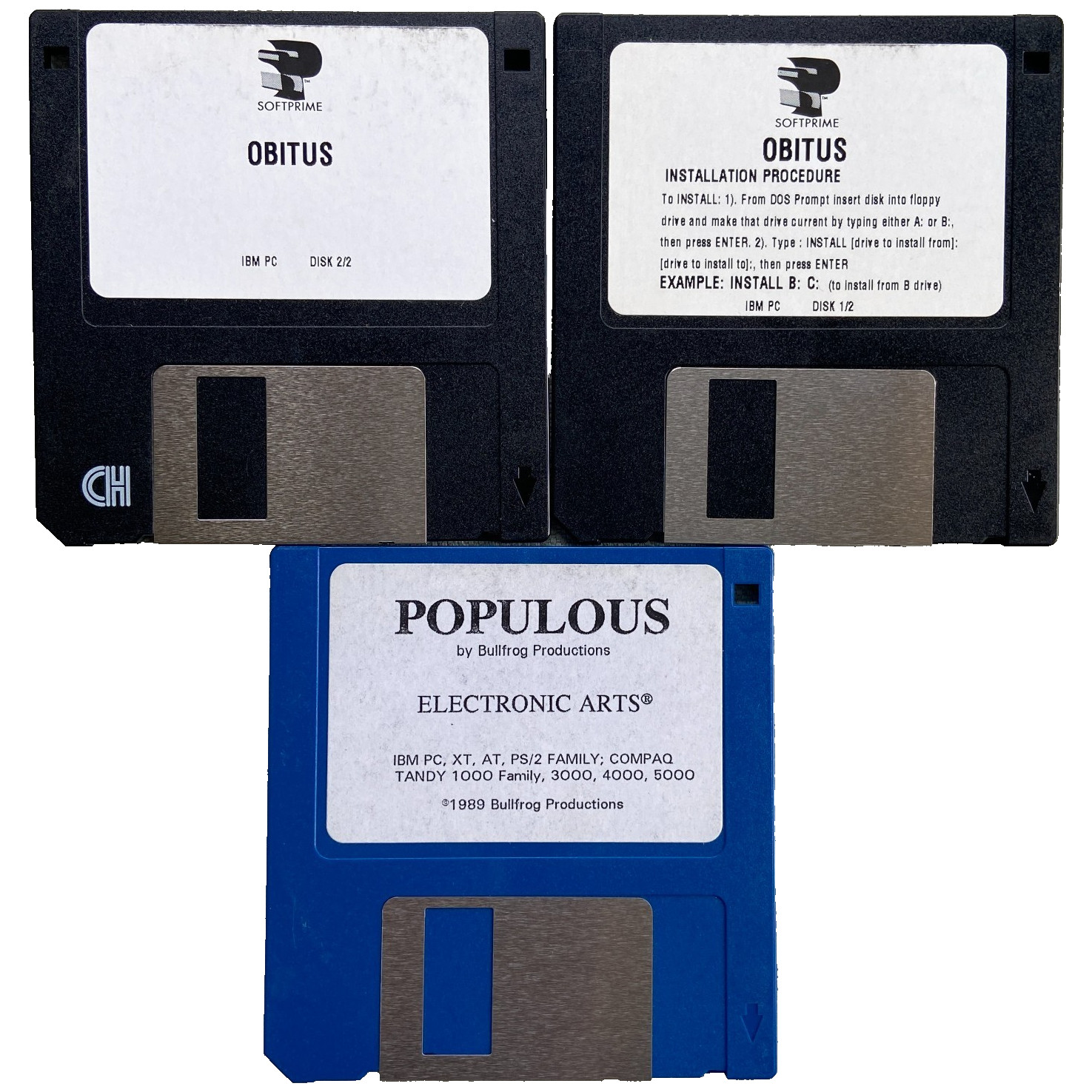 Video Game Lot 3.5” Floppy Disk Populous Electronic Arts 1989 Obitus IBM PC VTG