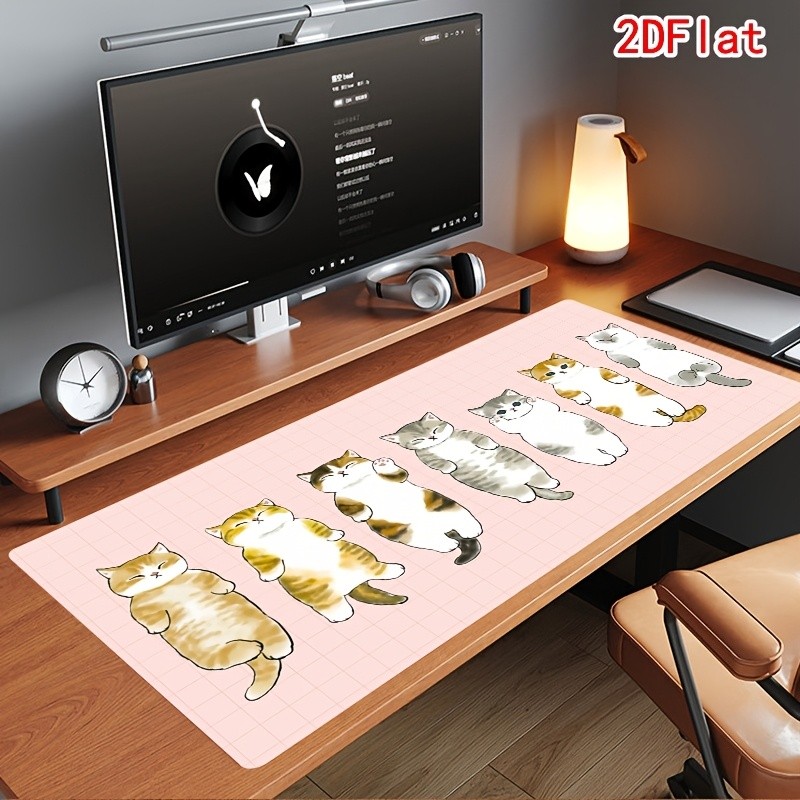Cute Kitten Desk Mat & Mouse Pad Suitable for Gaming Office Home, Non-Slip Rub
