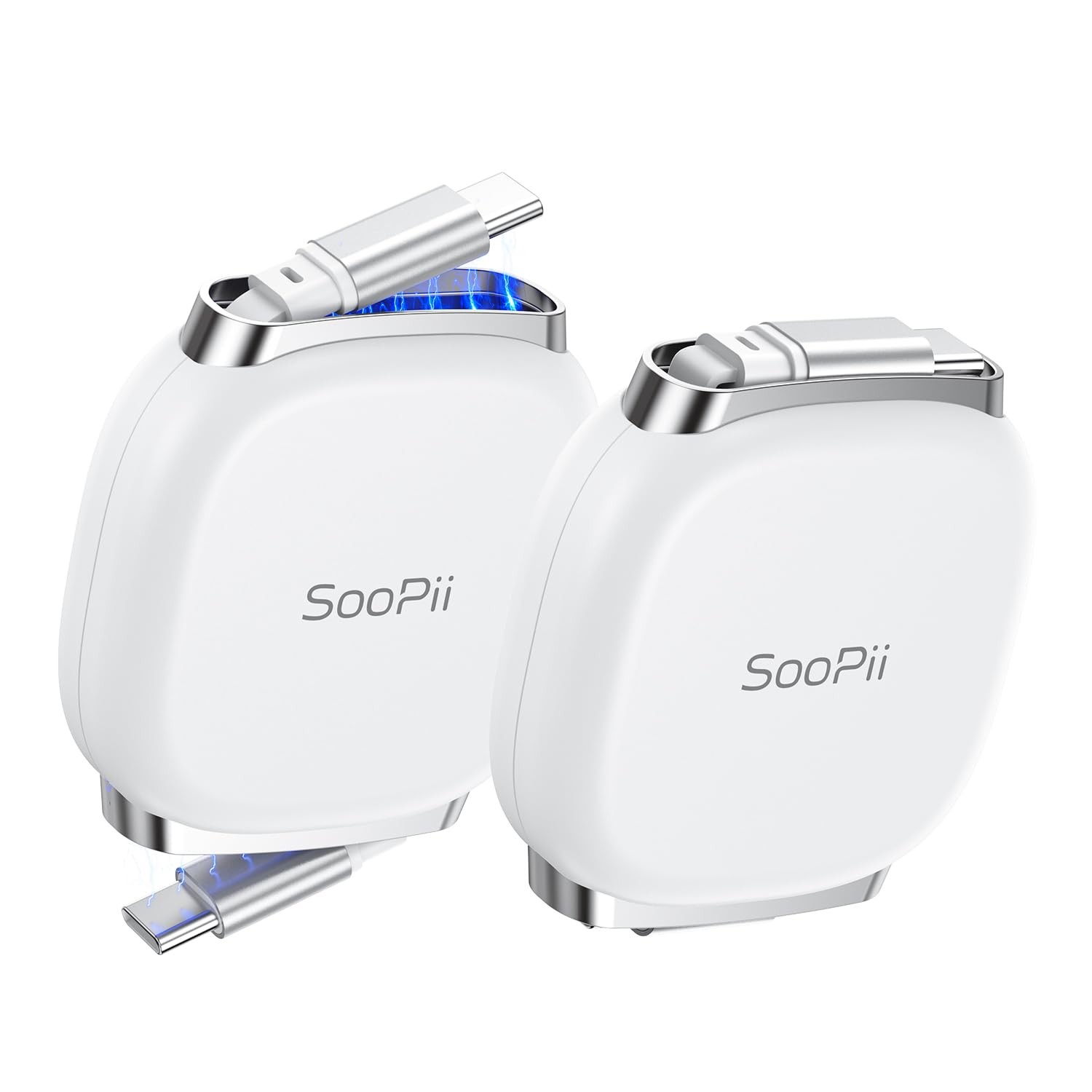 SOOPII 240W Retractable USB C Cable with Mag Snap Storage (2Pack 3.3FT)