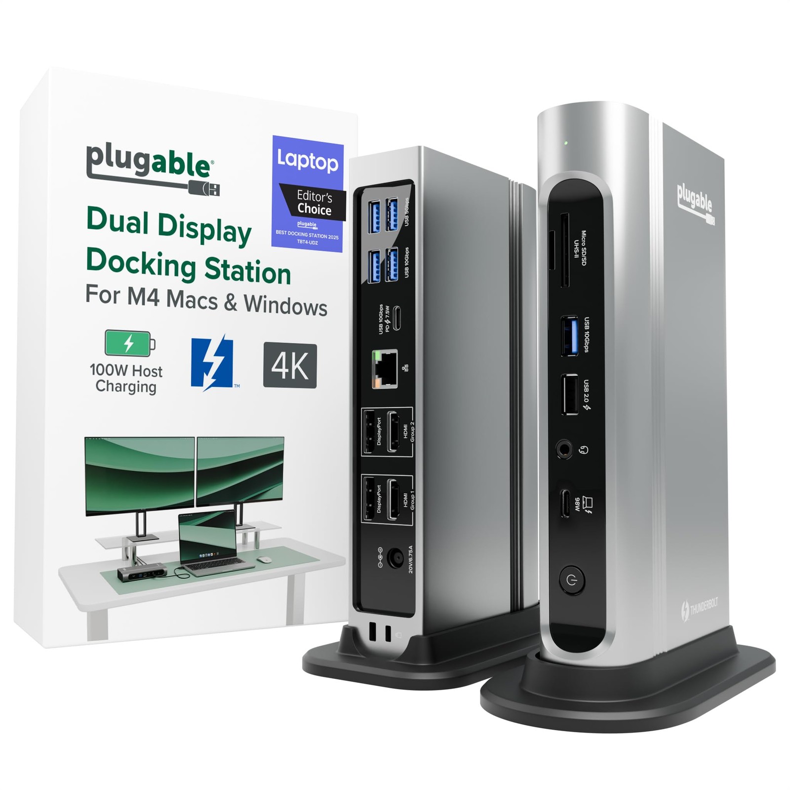 Plugable TBT4-UDZ 16-in-1 Thunderbolt 4 Dock with 100W Charging, 4K Quad Monitor