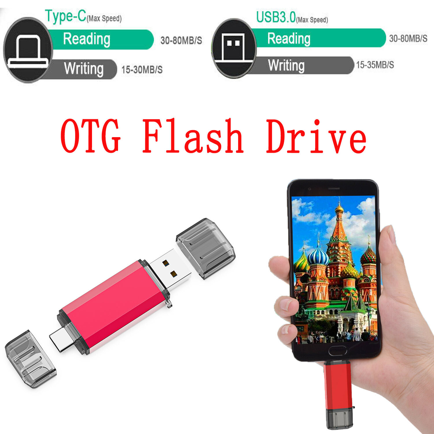 32G 64G 128G USB 3.0 Flash Drive Dual Type-C 2-in-1 Memory Stick For Phone Lot