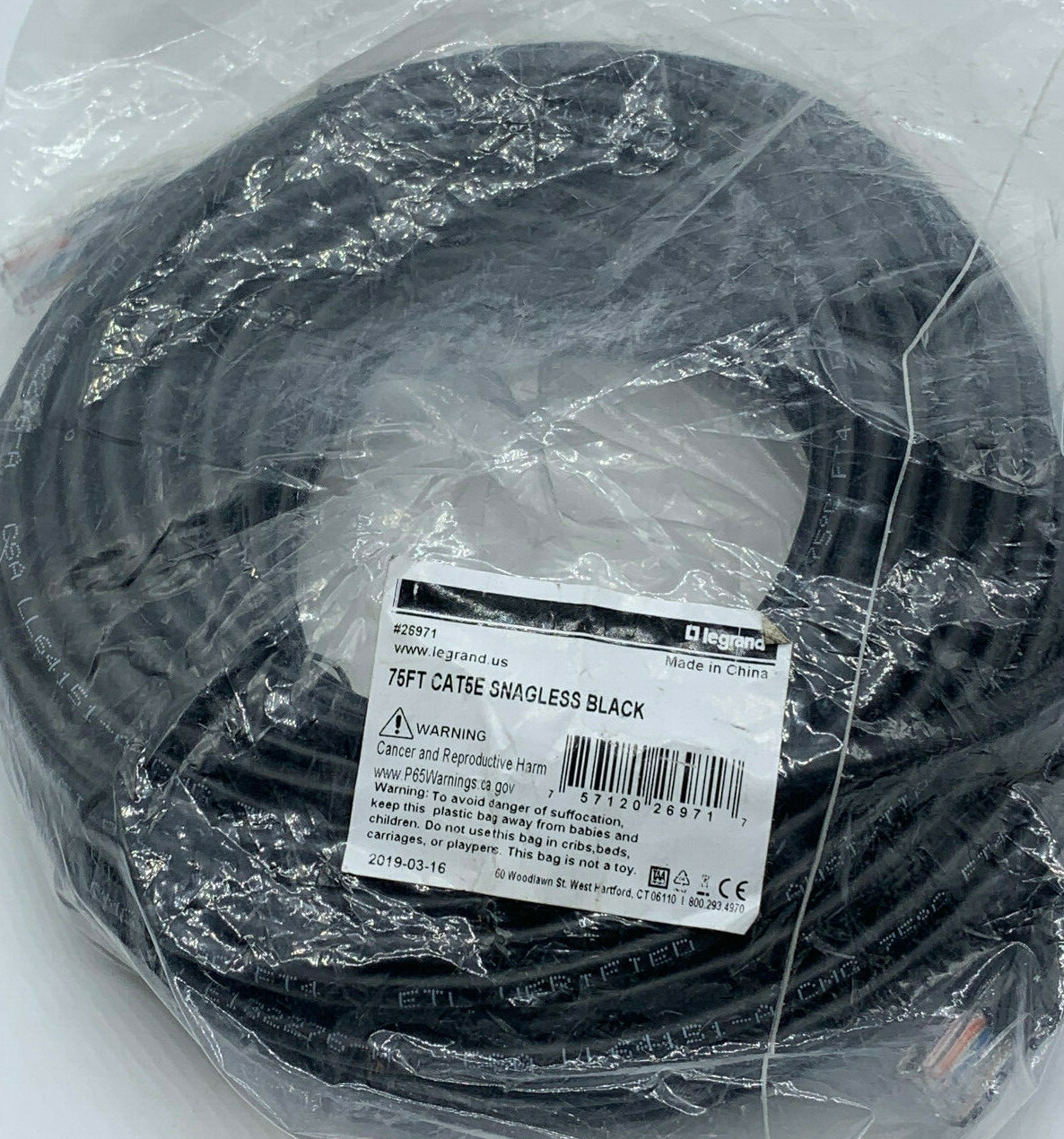 LEGRAND 26971 Cat5e Cable Snagless Unshielded Ethernet Network Patch Cable Black