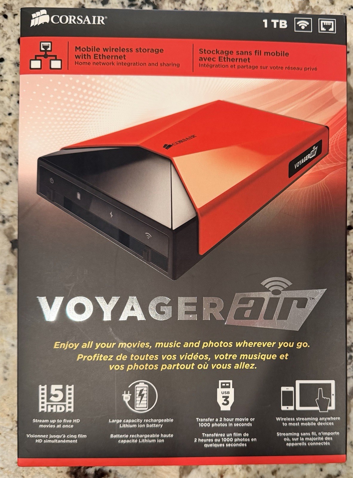 CORSAIR Voyager Air 1 TB Mobile Wireless Storage With Ethernet Brand NEW