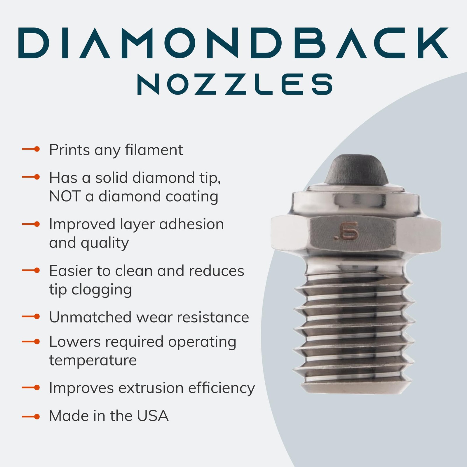 Diamondback MAKO/FIN 3D Printer Nozzle, Diamond Tip, 0.6mm, High Quality