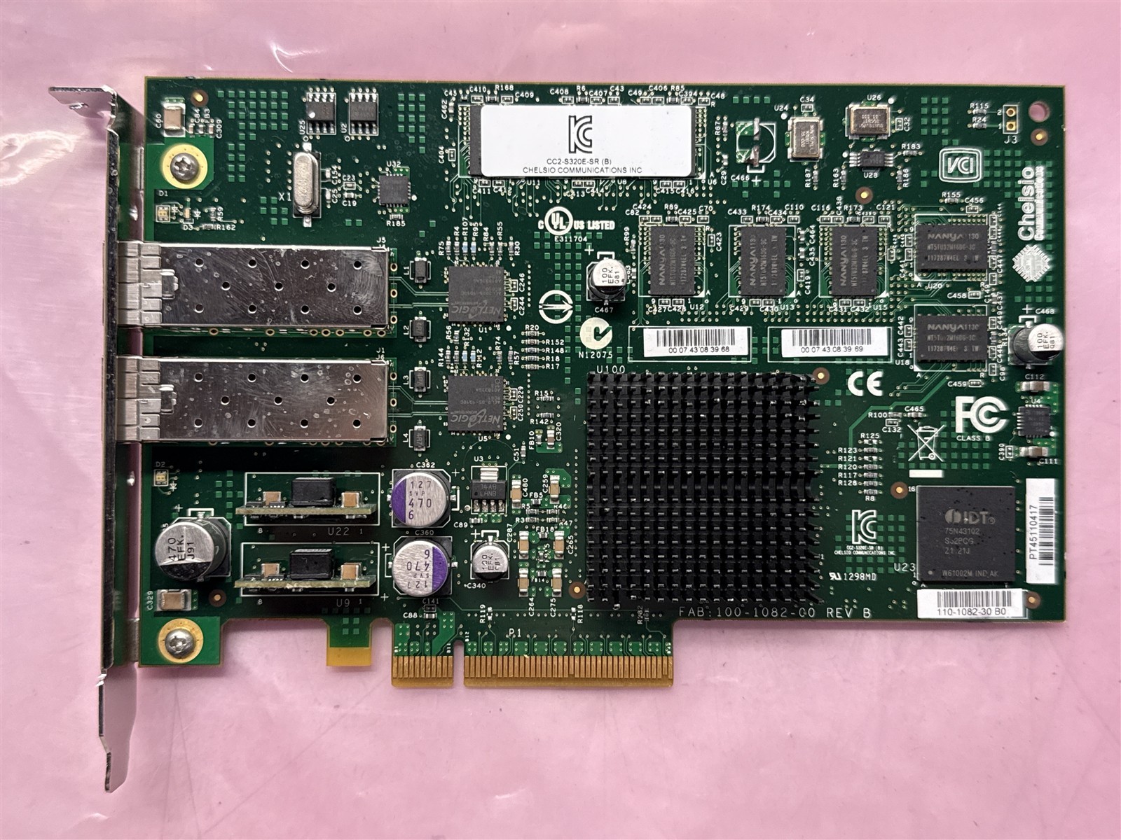 CHELSIO CC2-S320E-SR 10Gbps DUAL-PORT PCIe NETWORK INTERFACE CARD 110-1082-30