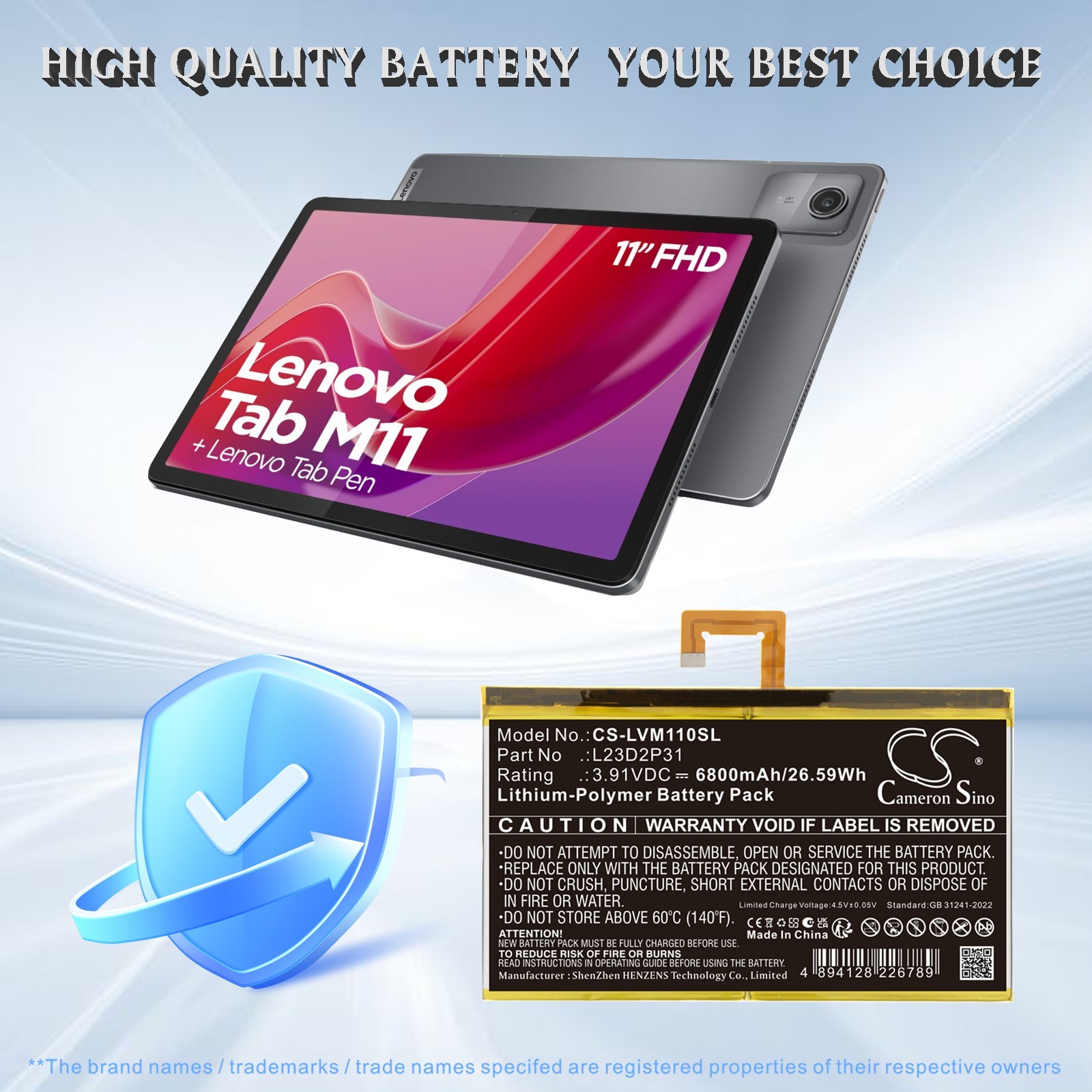 BATTERIE 6800mAh Type L23D2P31 For Lenovo Pad 2024 TB331FC TB331FU, Tab M11