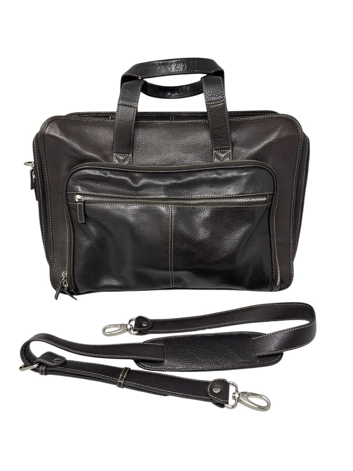 Levenger Brown Full Leather 17" Laptop Briefcase Carry-On Travel Bag Excellent