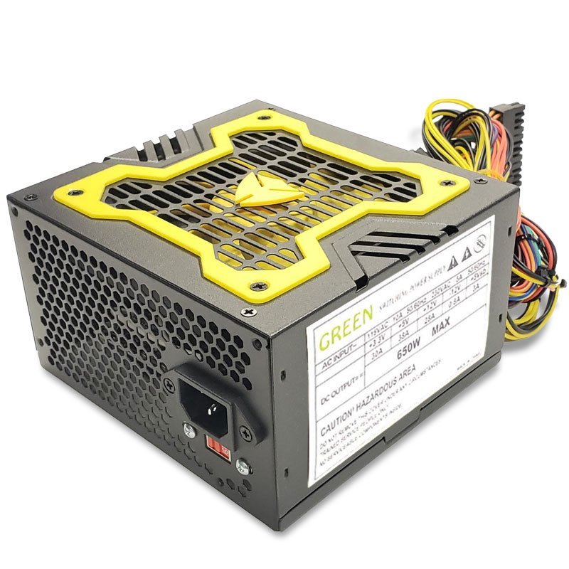 Brand NEW--Green Yellow 12cm-Fan 650w-MAX ATX Power Supply 20+4Pin, SATA & PCIe