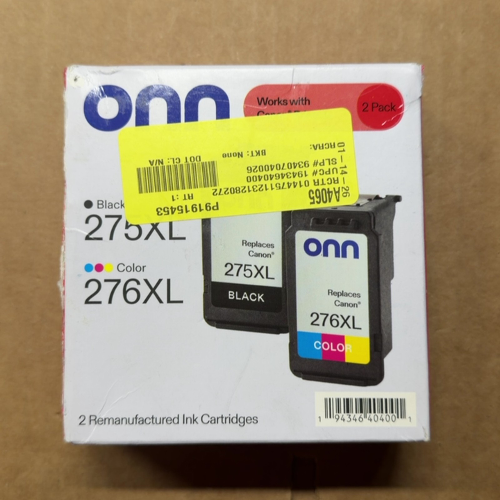 onn Compatible for Canon PG-275XL CL-276XL Ink Cartridge 2-Pack High Yield
