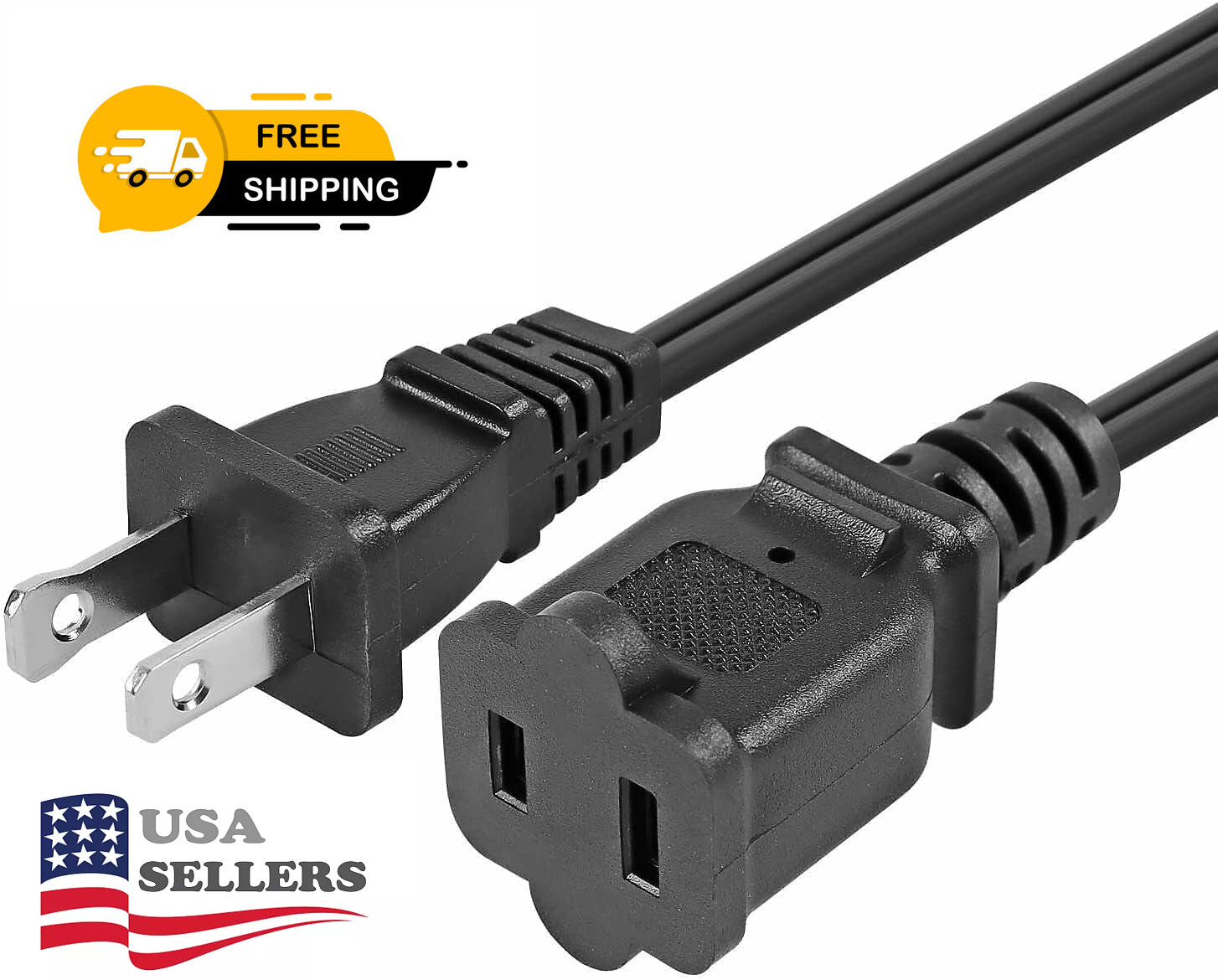 Extension Cord 5ft Indoor US Male Female Power Cable 2 Prong Nema 1-15P to 1-15R