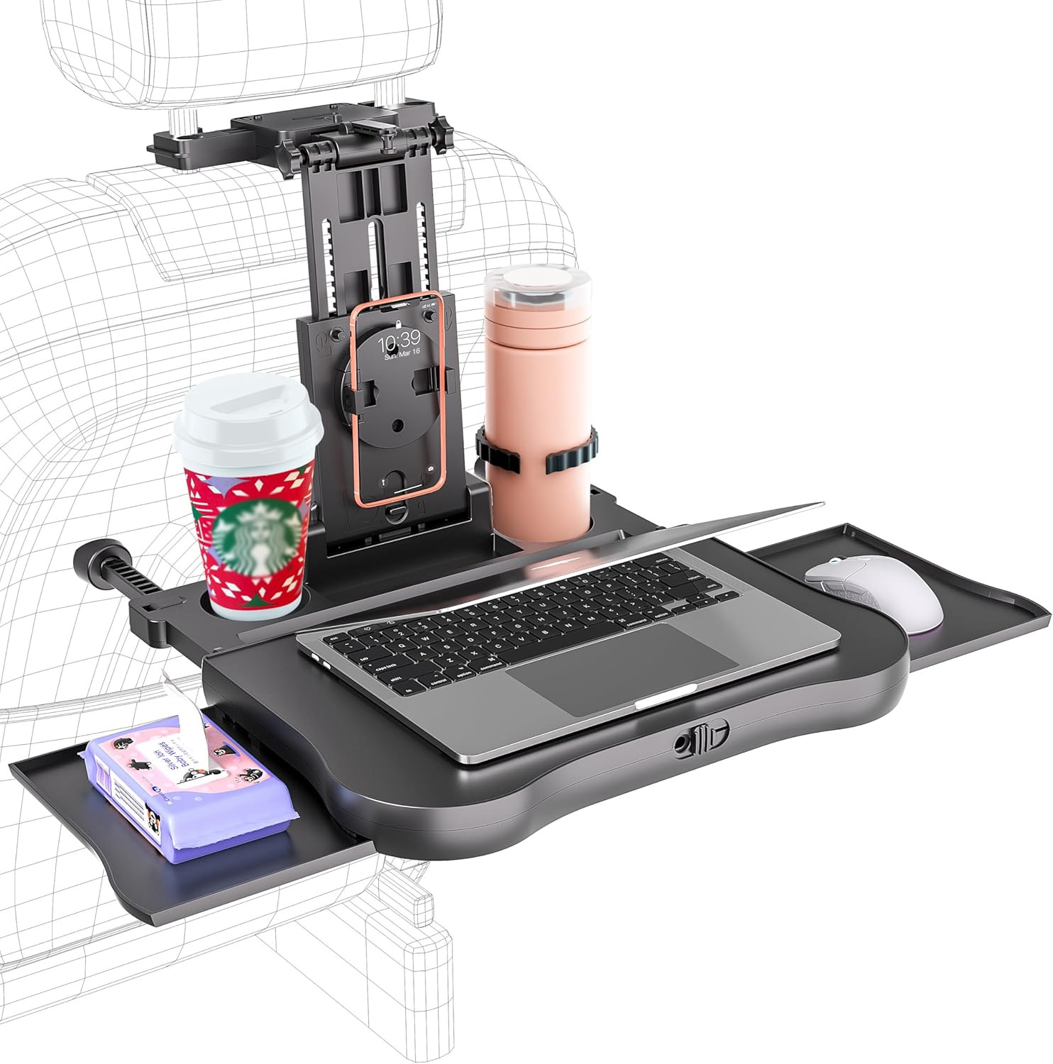 Car Back Seat Tray with Extendable Table, Car Desk for Laptop with Phone Holder,