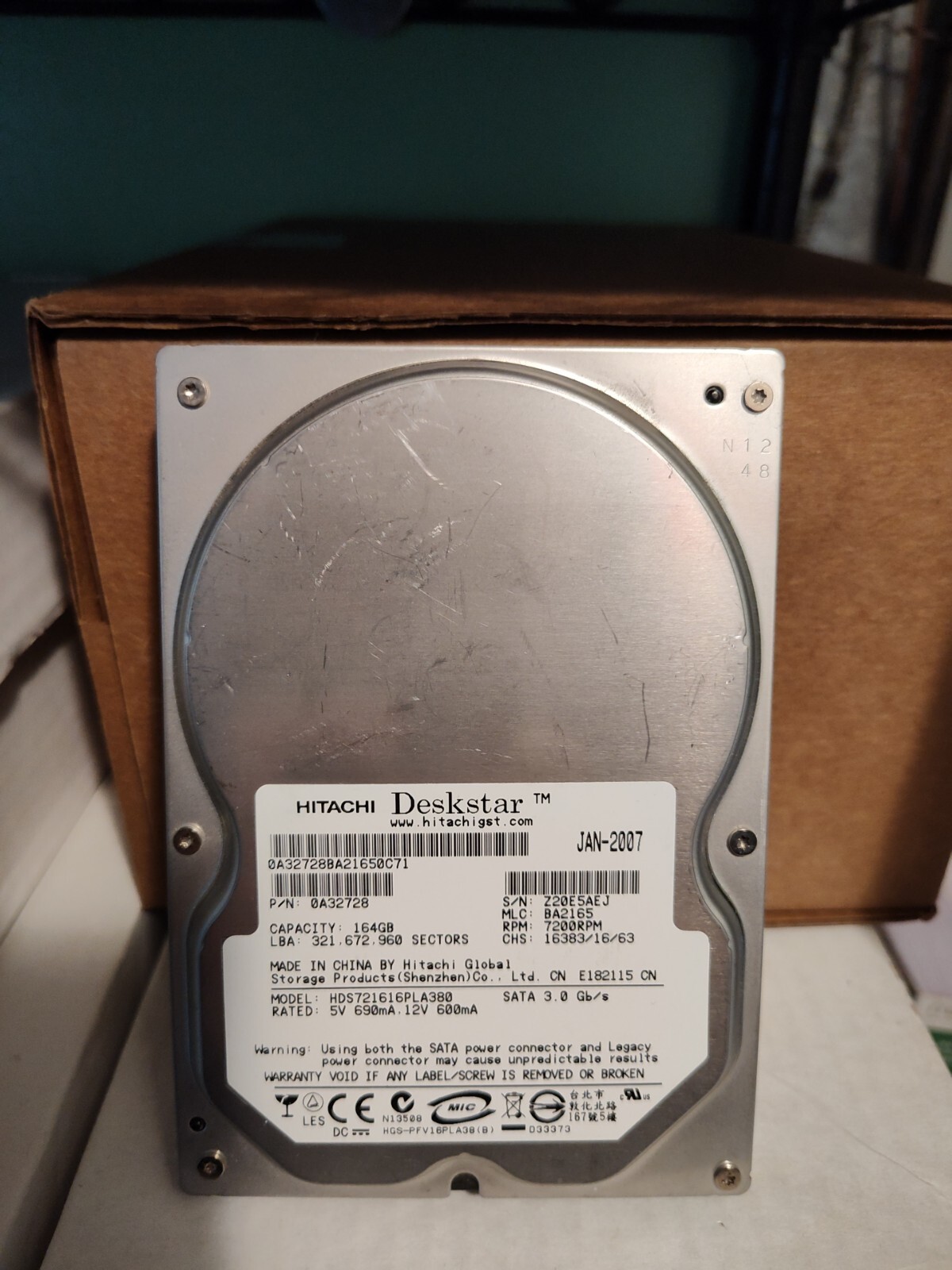 Hitachi Deskstar HDS721616PLA380 160GB SATA3 Hard Drive Item #039