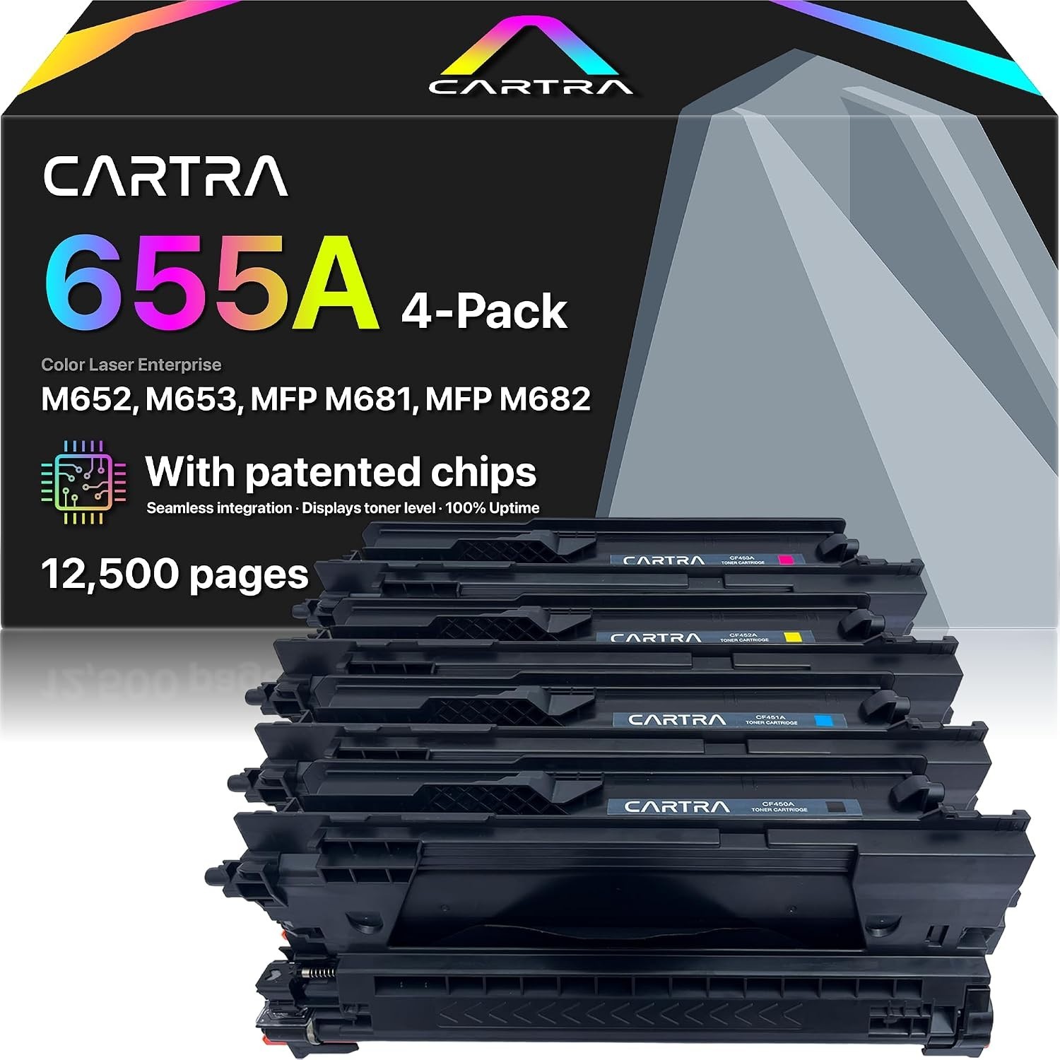 4 Pack 655A Toner Cartridge for HP 655A CF450A for HP Color LaserJet Enterprise