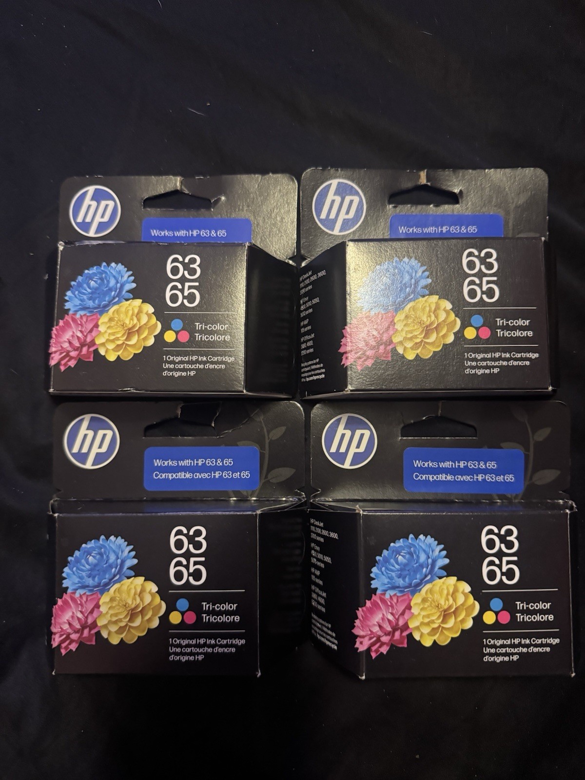 4 Pack Bundle Genuine HP 63 65 Tri Color Ink Cartridges New Sealed OEM Jan 2028