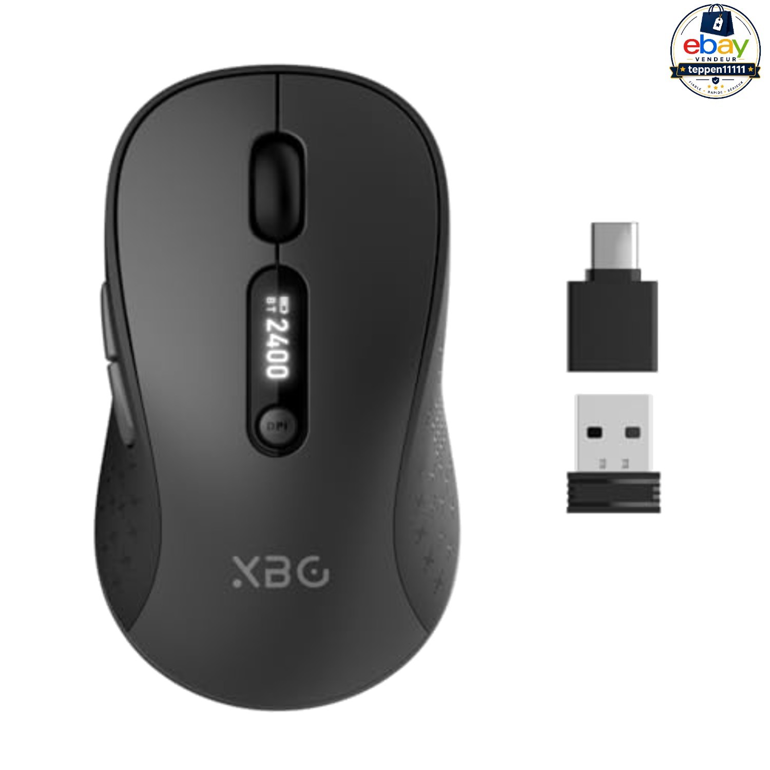 Wireless Bluetooth Mouse Black Tri-Mode LED Display Rechargeable Silent USB-C