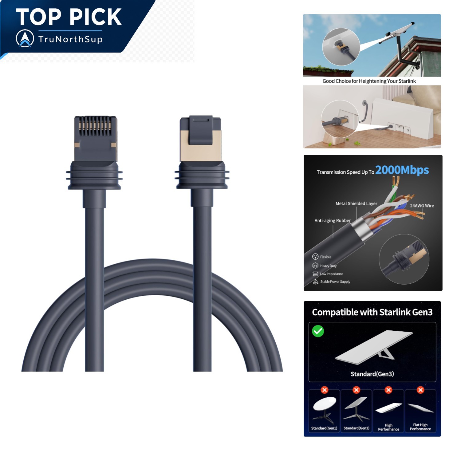 Starlink Cable Gen 3 10ft Ethernet Waterproof Replacement for Standard 4/4X/V5