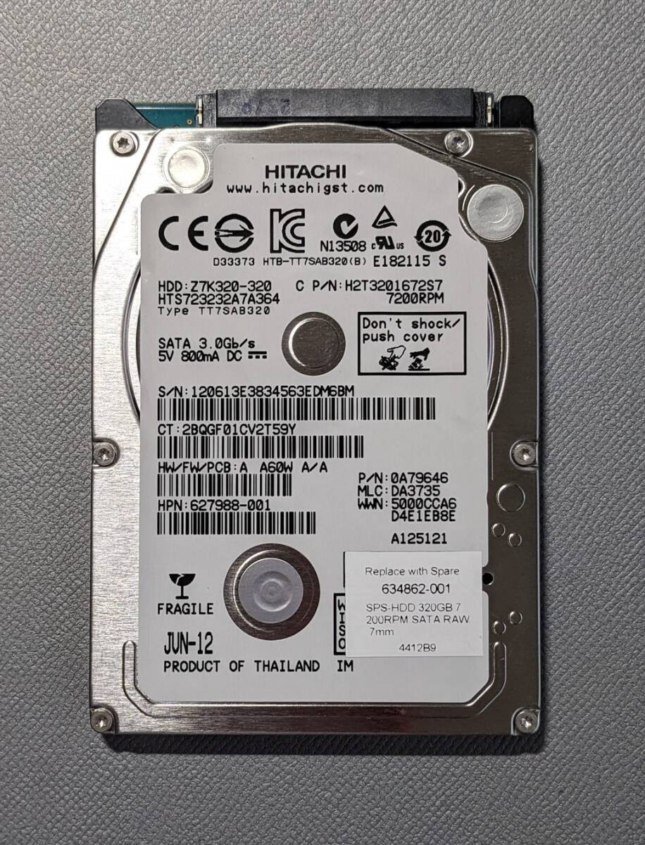 Used/Working 2.5-inch HDD  Normal Judgment  HITACHI HTS723232A7A364 [320GB 7mm]