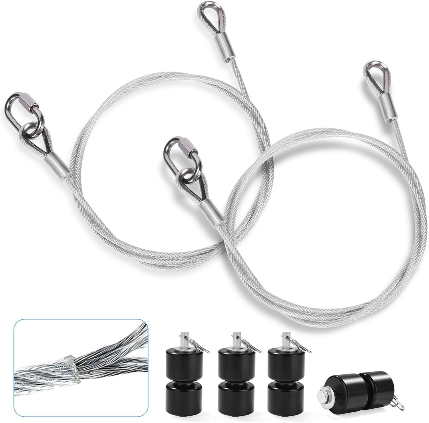 Atesilor 2Pcs Upgraded Vinyl Coated Lift Cable with 4Pcs Black Rollers | Steel