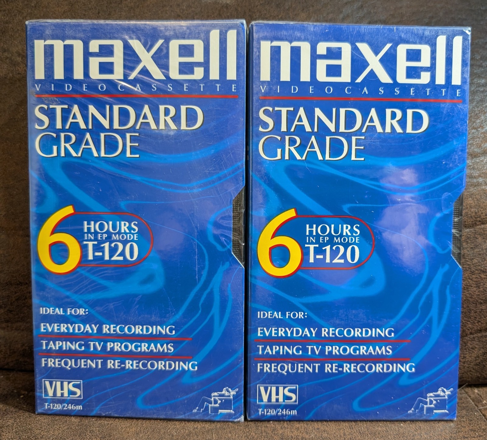 Maxell VHS T-120 Standard Grade 6 Hour EP Blank Videocassette Lot of 2 Sealed